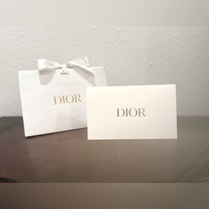Dior gift giving set: card, cloth bag, and gift bag with ribbon tie